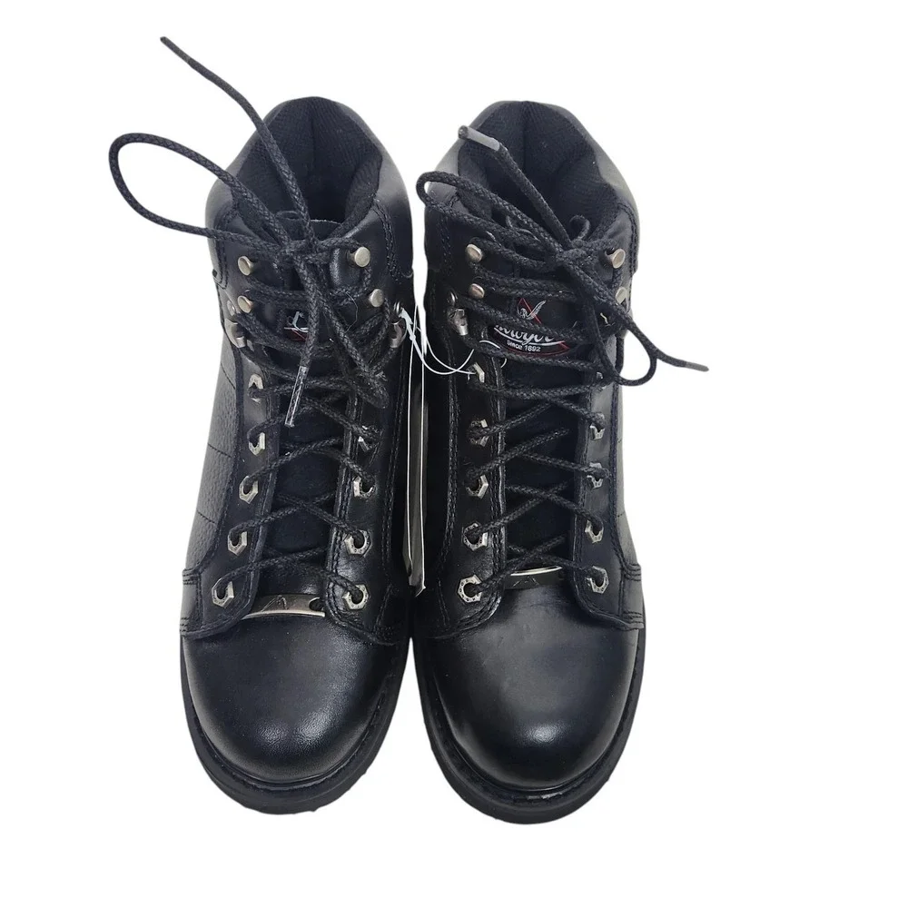 THOROGOOD Boots Womens 8 W Black Leather Motorcycle Ankle Lace‎ Up 524-6901